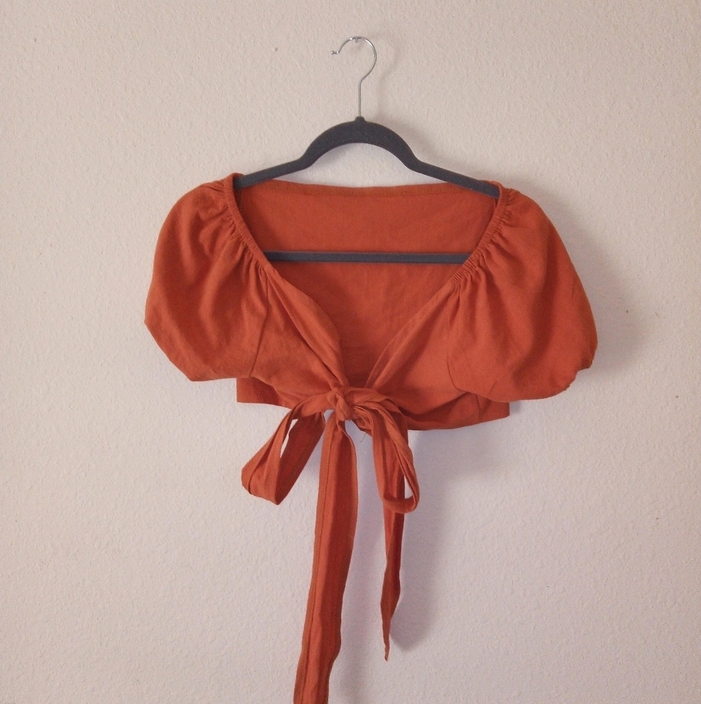A Rusty Orange Summer Crop Tie Up Blouse